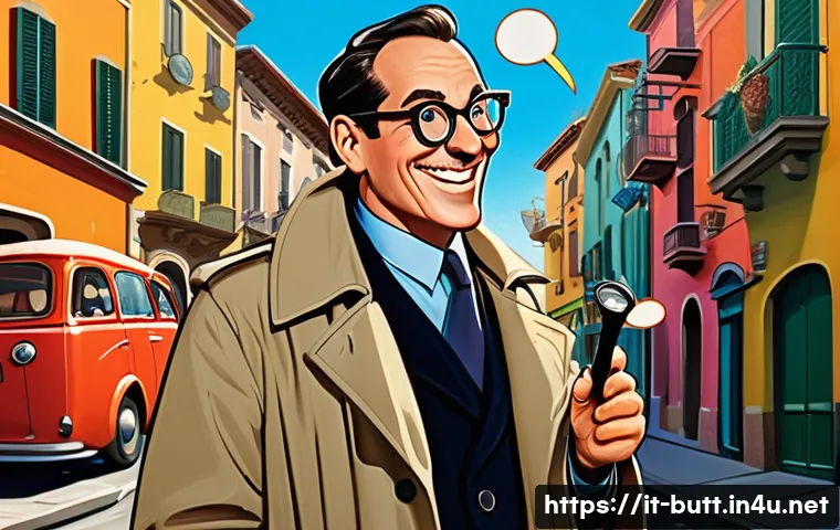 엉덩이탐정과 셜록 홈즈 오마주 - A colorful, exaggerated caricature of a playful detective named "Detective del Sedere" wearing quirk...