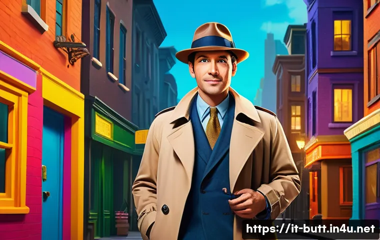 엉덩이탐정 캐릭터 TMI - A colorful, cartoon-style detective character with a body shaped like a pair of buttocks, wearing a ...