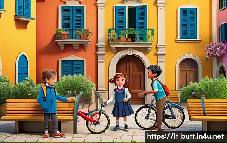엉덩이탐정 도서관 인기 도서 - A lively and colorful illustration of a young Italian boy and girl, both dressed in casual clothes a...